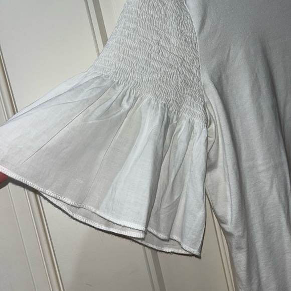 Maette Smocked and Ruffled White T-Shirt Blouse - Picture 5 of 5